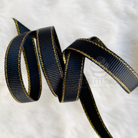 0.9cm x 25 yard Gold Edge Grosgrain BLACK 030