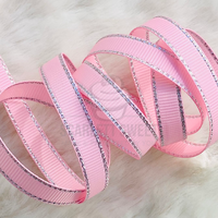 0.9cm x 25 yard Silver Edge Grosgrain BABY PINK 12