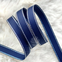 0.9cm x 25 yard Silver Edge Grosgrain NAVY BLUE 370