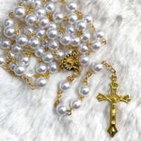 White Gold Pearl Rosary 55cm 8mm