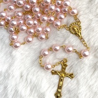 Pink Gold Pearl Rosary 55cm 8mm