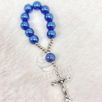 Navy Blue Silver Pearl Finger Rosary 11