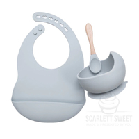 Light Grey Myrchel Silicon Bib Bowl Spoon Set 3PC