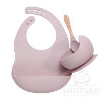 Pink Myrchel Silicon Bib Bowl Spoon Set 3PC