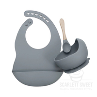 Dark Grey Myrchel Silicon Bib Bowl Spoon Set 3PC