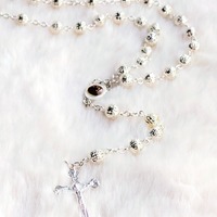 Silver Metal Rosary 58cm