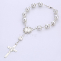 10mm Silver Pearl Bracelet Rosary 20cm