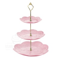 3 Tier Plastic Plate Stand Round Pink