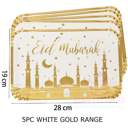 Mubarak White/Gold Platter 19x28cm 5PC