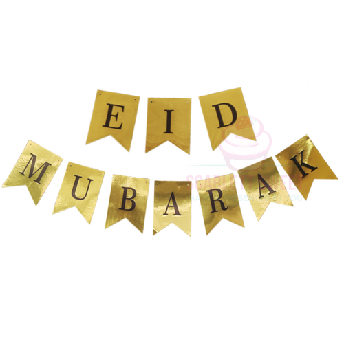 Eid Mubarak Gold Banner Black Print