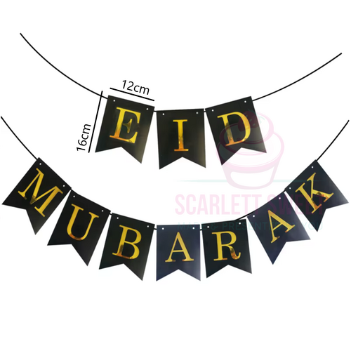 Eid Mubarak Black Banner Gold Print