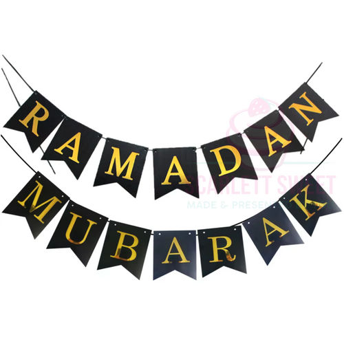 Ramadan Mubarak Black Banner Gold Print