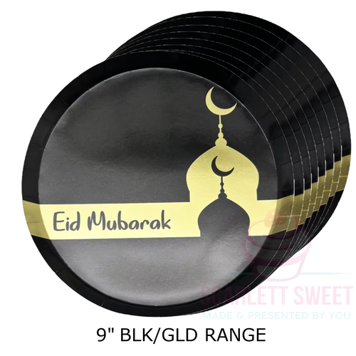 EID Mubarak Black/Gold Plate 9" 96PC