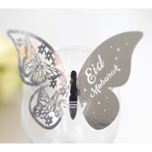 EID Paper Silver Butterfly 9cm 120Pc