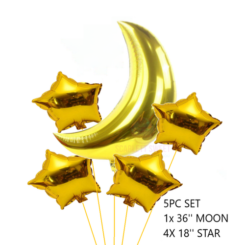 36'' Moon & Star Gold Foil Balloon 5PC/SET