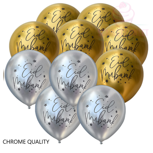 EID Chrome Balloons Gold/Silver 12'' 10PC