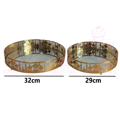 LUX Gold Mirror Tray Mosque Edge 29/32cm 2PC SET