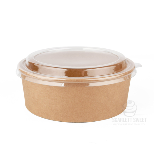 850ml Kraft Hot Cold Bowl & Clear Lid 20PC