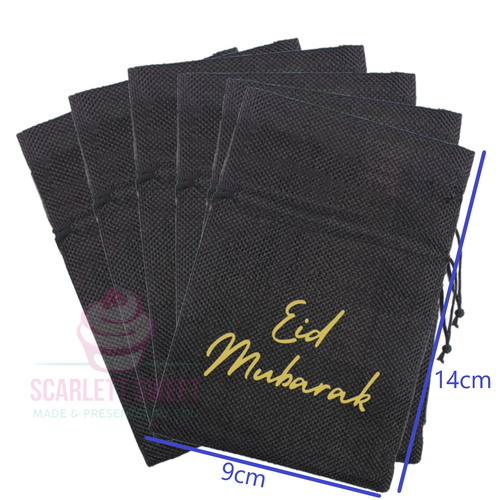 EID Mubarak Black Gold Hessian Bag 6PC