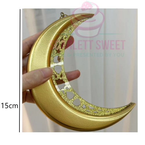 Hanging  Gold Wooden Moon 15cm