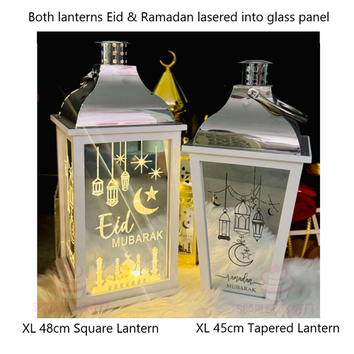 Ram & Eid White & Silver Square Lantern XL 20cmx48cm TALL