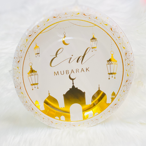 EID Mubarak White/Gold Plate 9" 192PC