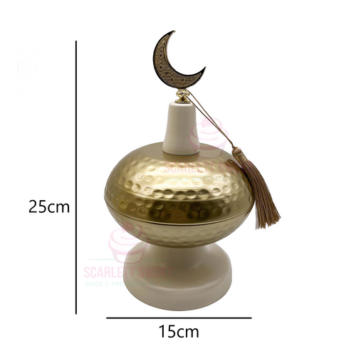 White Gold Mosque Bowl With Lid 25cm