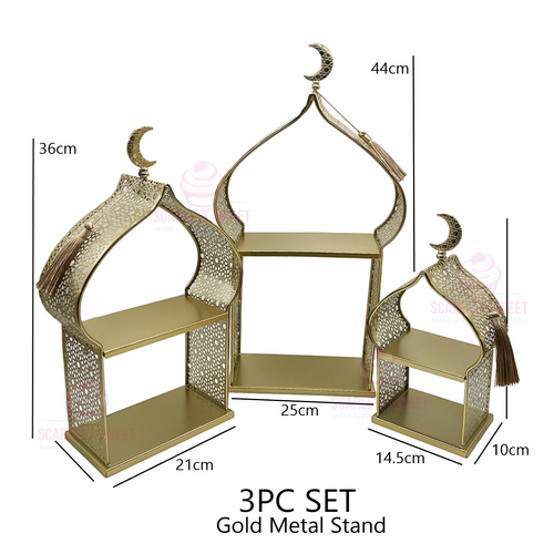 Mosque Stand Gold 2 Tier Metal 26/36/44cm 3PC SET 