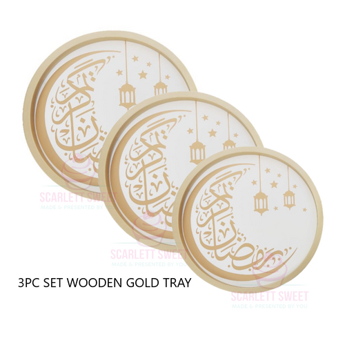 White Gold Wood Round Tray 20/25/29cm 3PC SET