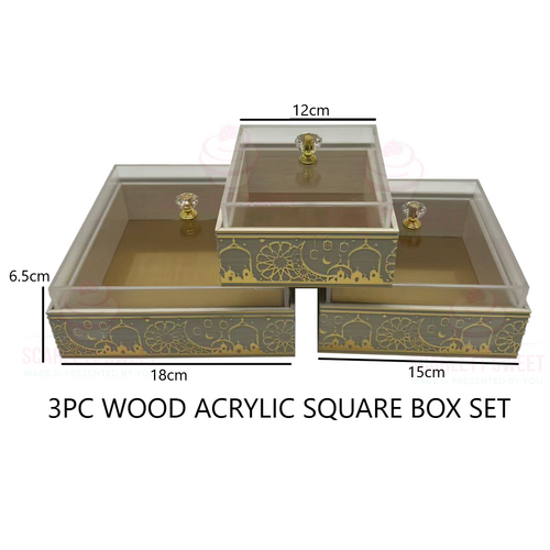 White Gold Square Gift Box 12/15/18cm 3PC SET 