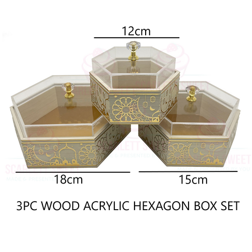 White Gold Hexagon Gift Box 12/15/18cm 3PC SET 