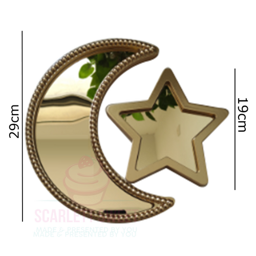 Moon Star Gold Wood Acrylic Tray 19/29cm 2PC SET 