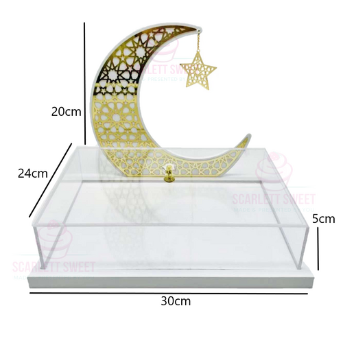 Moon Crescent Wooden Tray Acrylic Lid 28cm