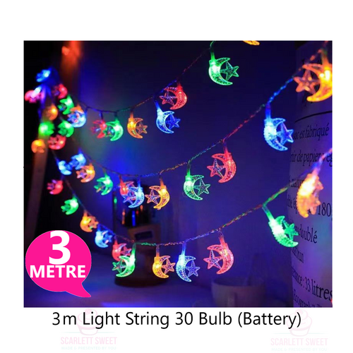 3Metre Moon Star Acrylic Light String (Colourful)