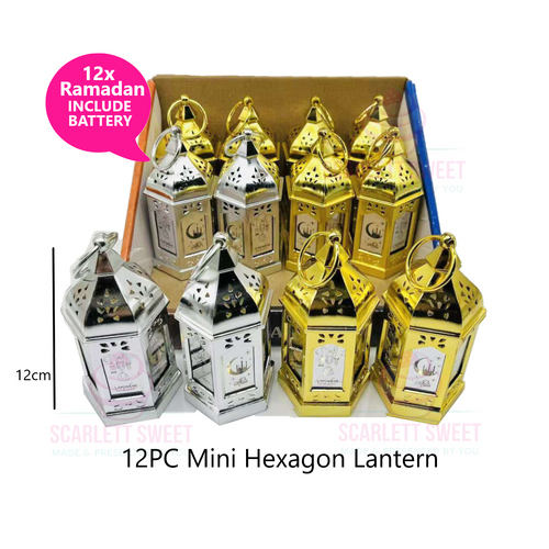 12PC RAM Mini LED GOLD/SILVER Hexagon Lantern 12cm 